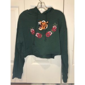 LA Hearts Green Embroidered Crop Hoodie